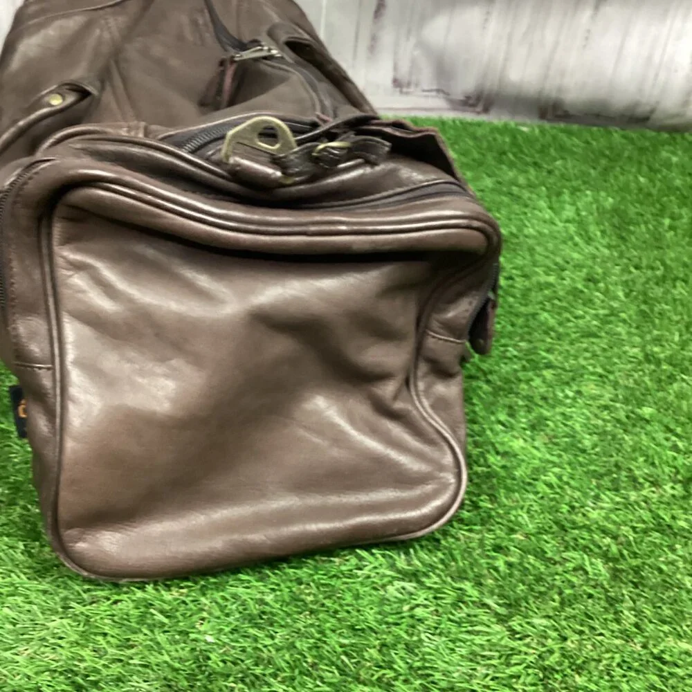 Canyon Outback Large Brown Leather Duffel Bag Canon Camera Promotional Item VTG